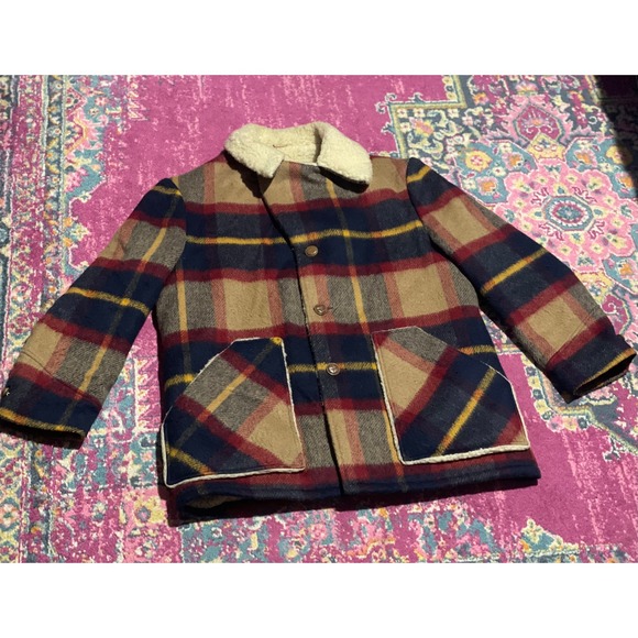 80s Wool Plaid Sherpa Jacket Size L